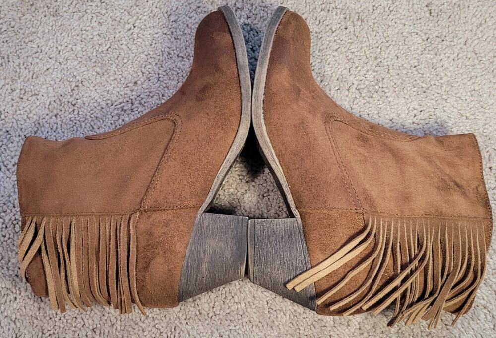 Rock & Candy Brown Fringe Ankle Boots Women’s 10 Faux Suede Y2K Boho Western GUC